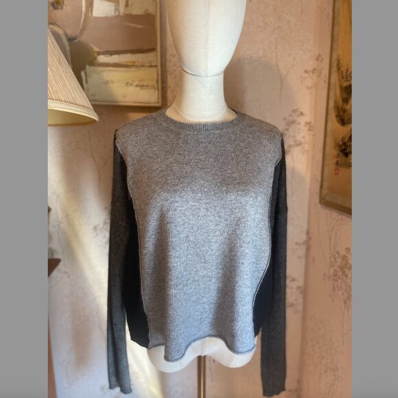 Olivaceous Angora/Wool Colorblock Crewneck Sweater - Picture 1 of 10